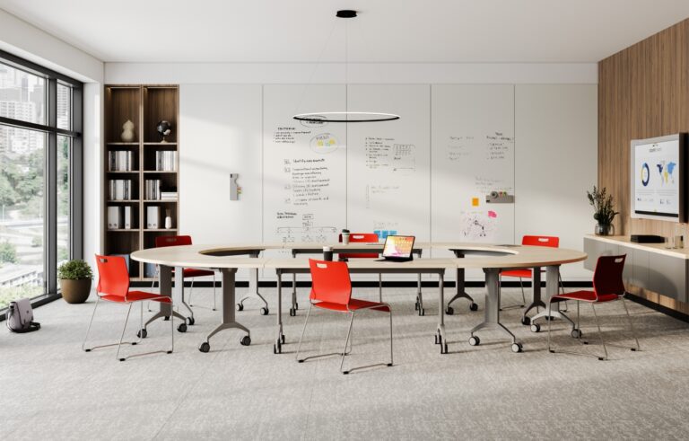 The Special T Link Flip and Nest round table in an office space.